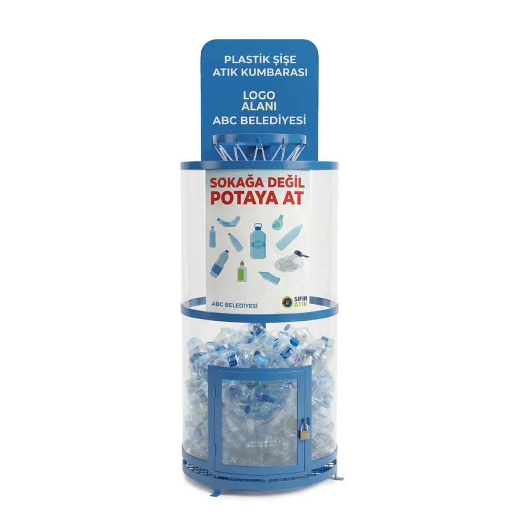 Basketbol potalı şeffaf PVC gövdeli plastik şişe toplama kumbarası DM04PVC